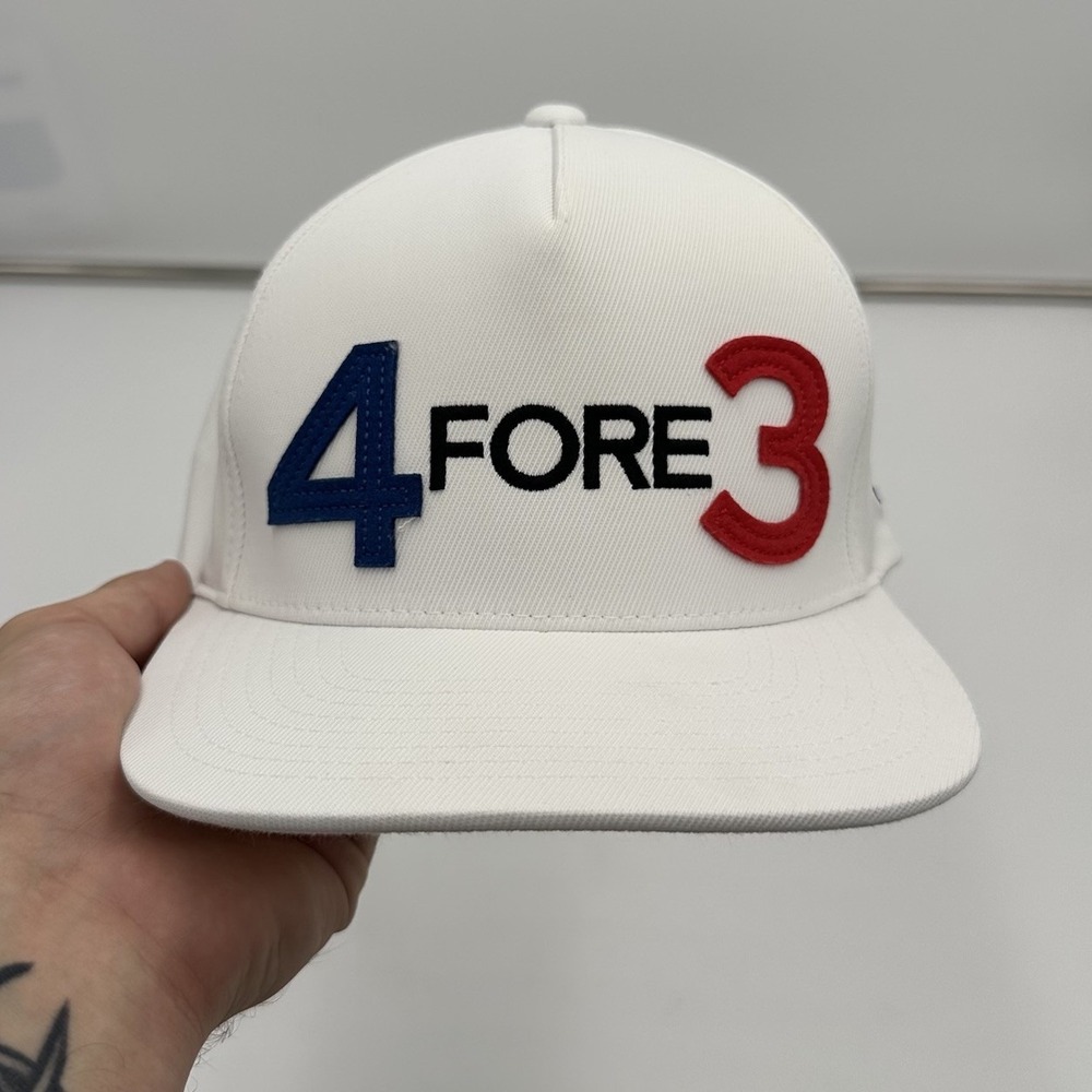 G/FORE Hat White 4 FORE 3 Adjustable Snapback Golf Cap Performance Mesh